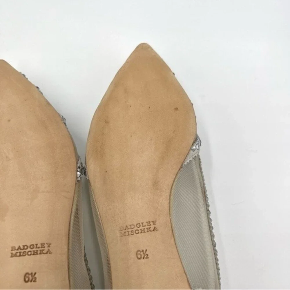 Badgley Mischka BHLDN Size 6.5 Gigi Point Toe‎ Jeweled Ivory Ballet Flats Shoes